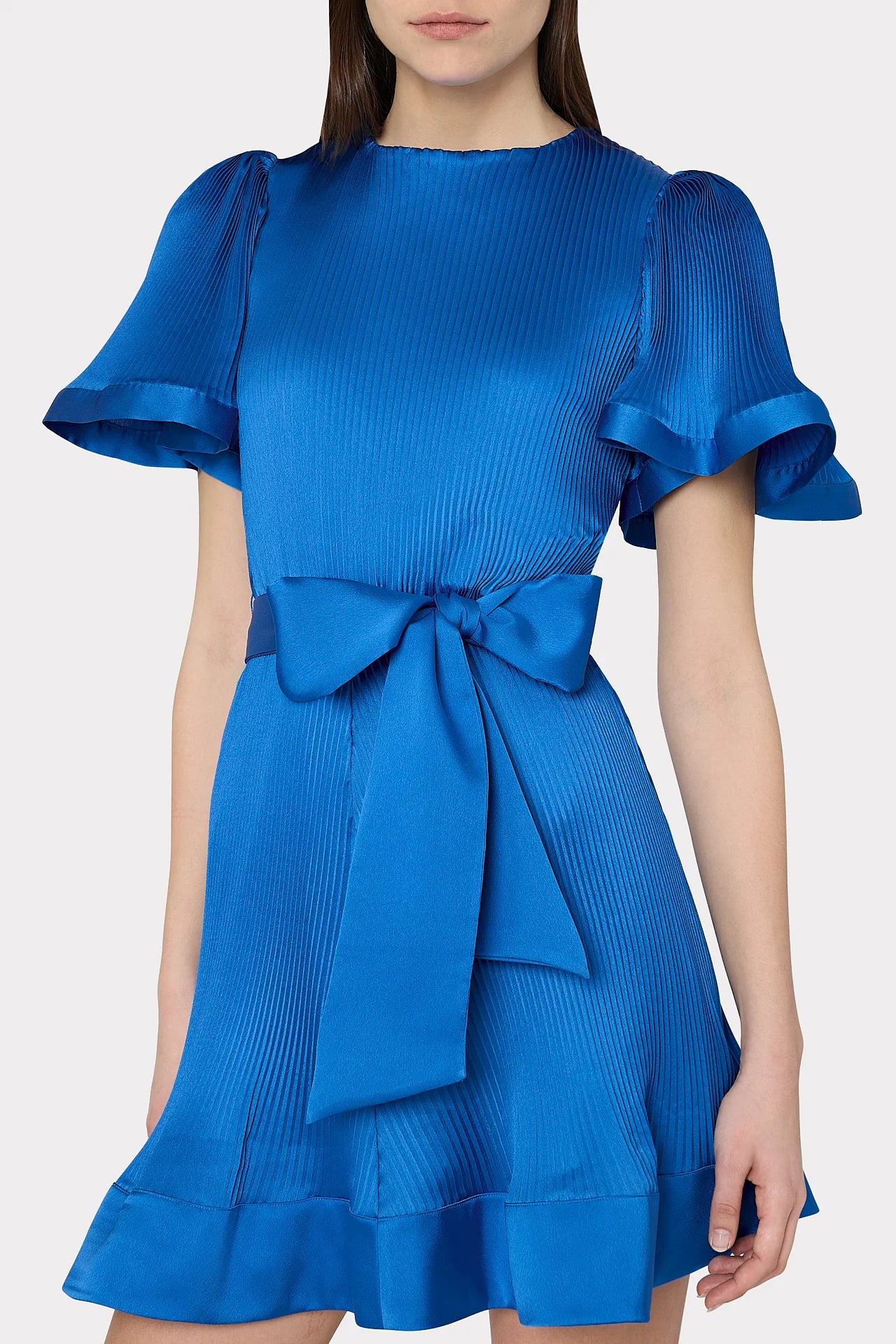 Lumi Satin Pleated Dress - Blue by Milly — alternate view
