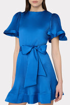 Lumi Satin Pleated Dress - Blue by Milly — alternate view