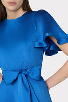 Lumi Satin Pleated Dress - Blue by Milly — view 3