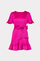 Lumi Satin Pleated Dress - Pink by Milly — view 3