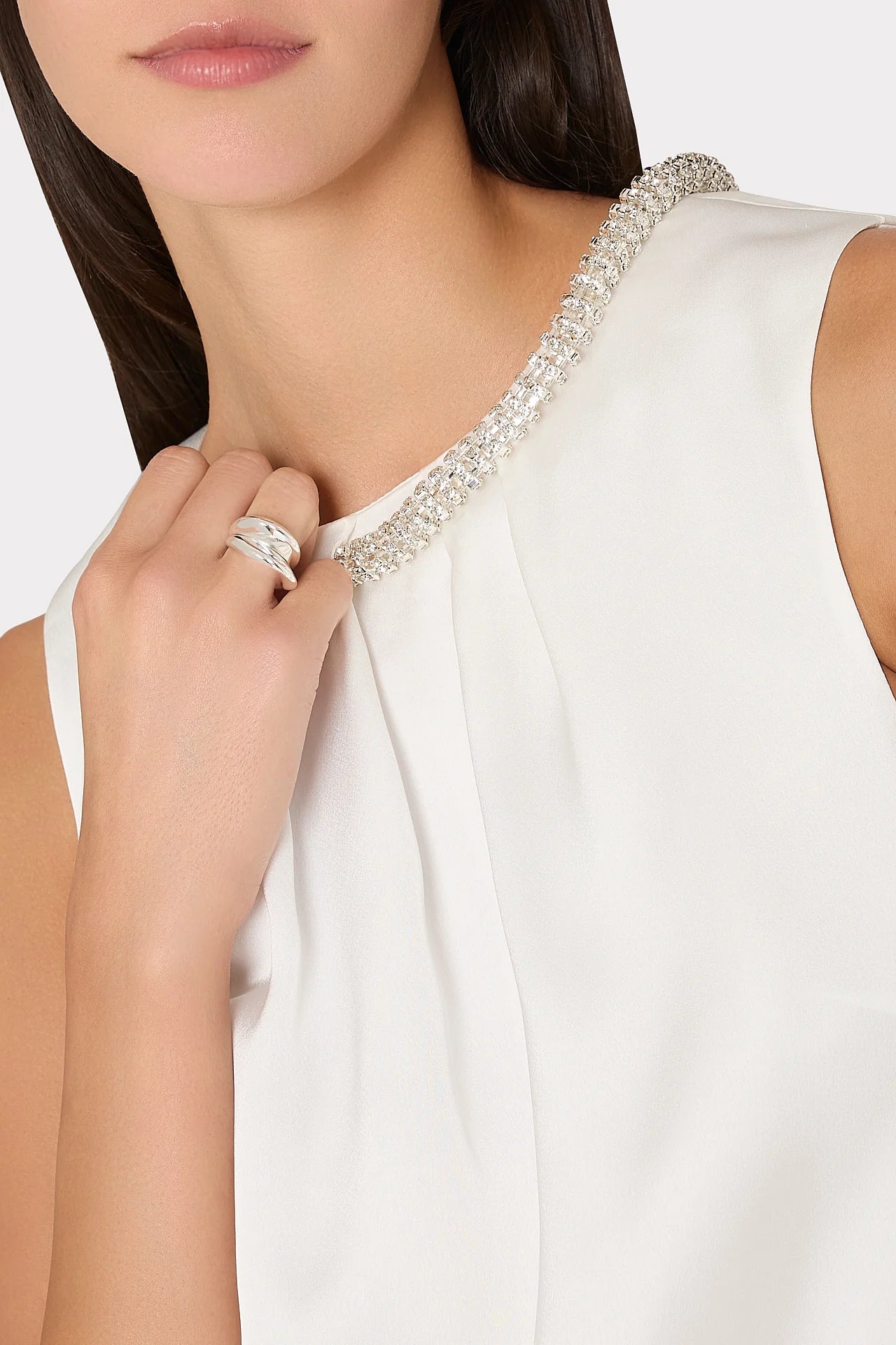 Lily Satin Crystal Embellished Top - White by Milly — alternate view
