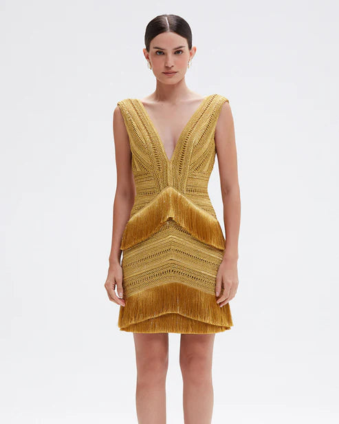 Pampas Fringe Mini Dress - Gold by PatBo | 25 South Boutiques