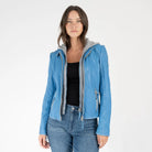 Finja Hooded Leather Jacket - Blue Lagoon by Mauritius | 25 South Boutiques