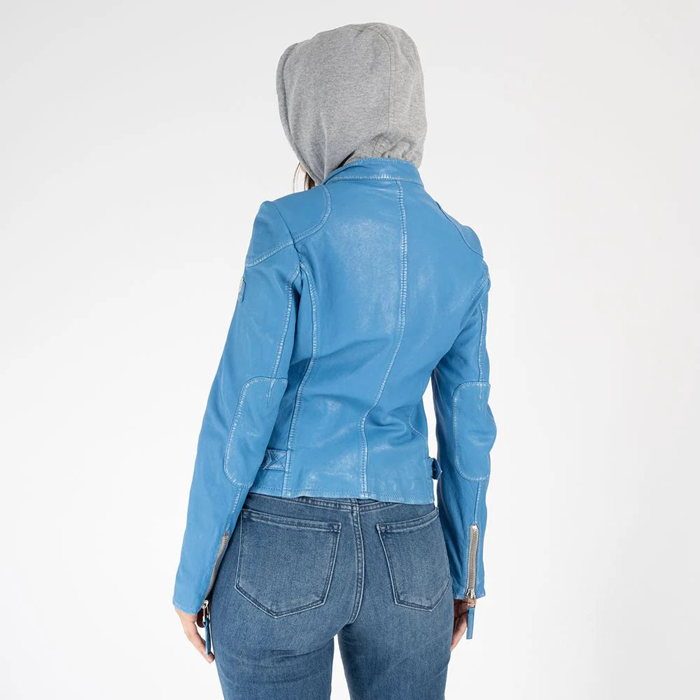 Finja Hooded Leather Jacket - Blue Lagoon by Mauritius — alternate view