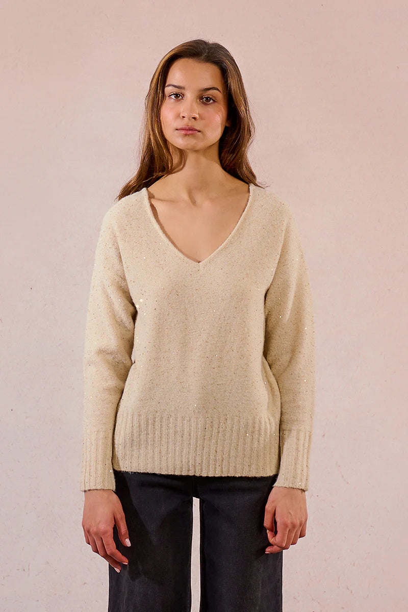 Sequin Knitted Sweater - Cream by Molly Bracken — view 3
