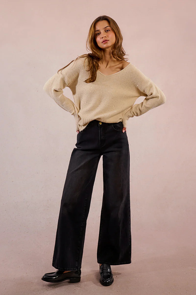 Sequin Knitted Sweater - Cream by Molly Bracken — view 4