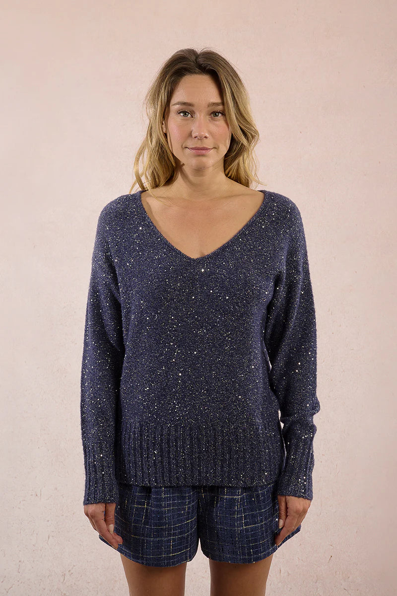 Sequin Knitted Sweater - Navy by Molly Bracken — alternate view