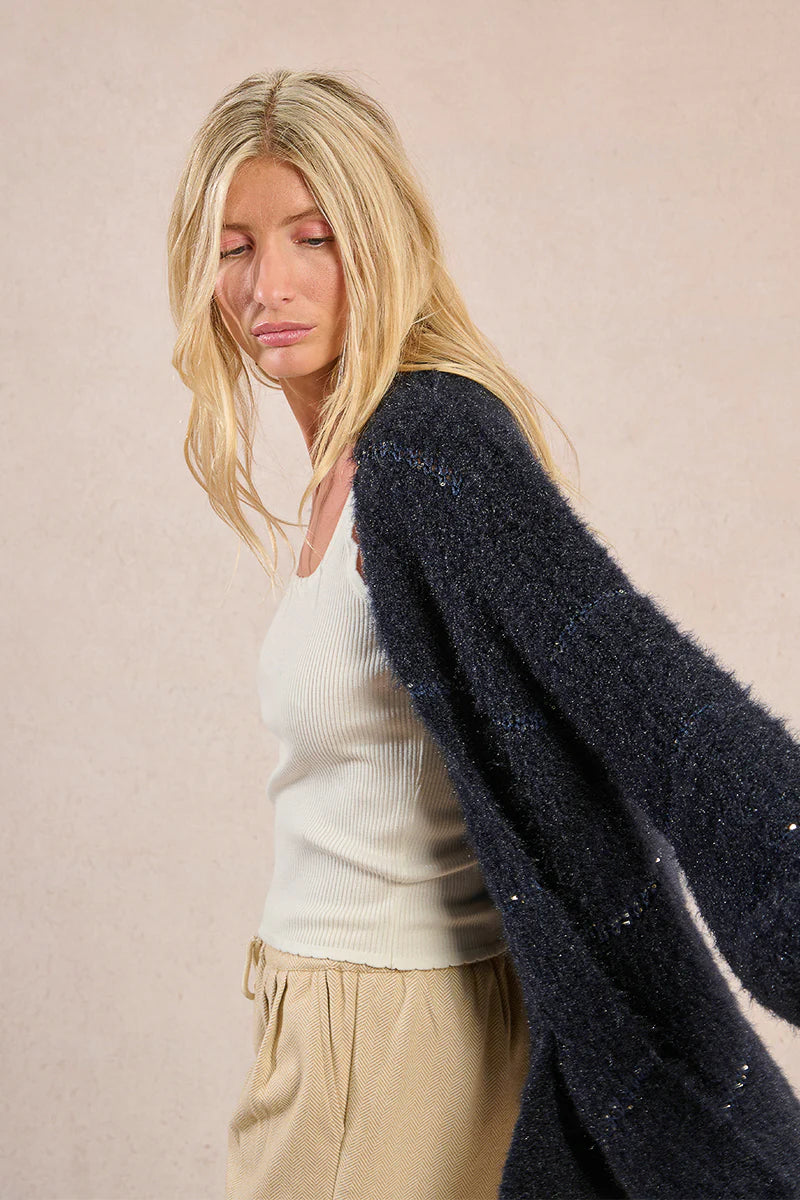 Flared Sleeve Knitted Cardigan - Navy by Molly Bracken — alternate view