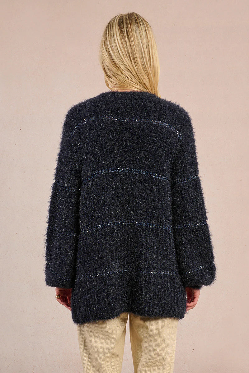 Flared Sleeve Knitted Cardigan - Navy by Molly Bracken — view 3