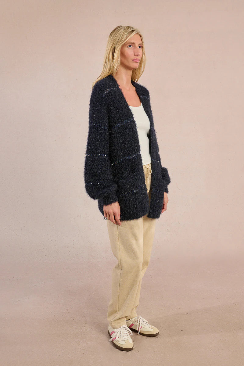 Flared Sleeve Knitted Cardigan - Navy by Molly Bracken — view 4