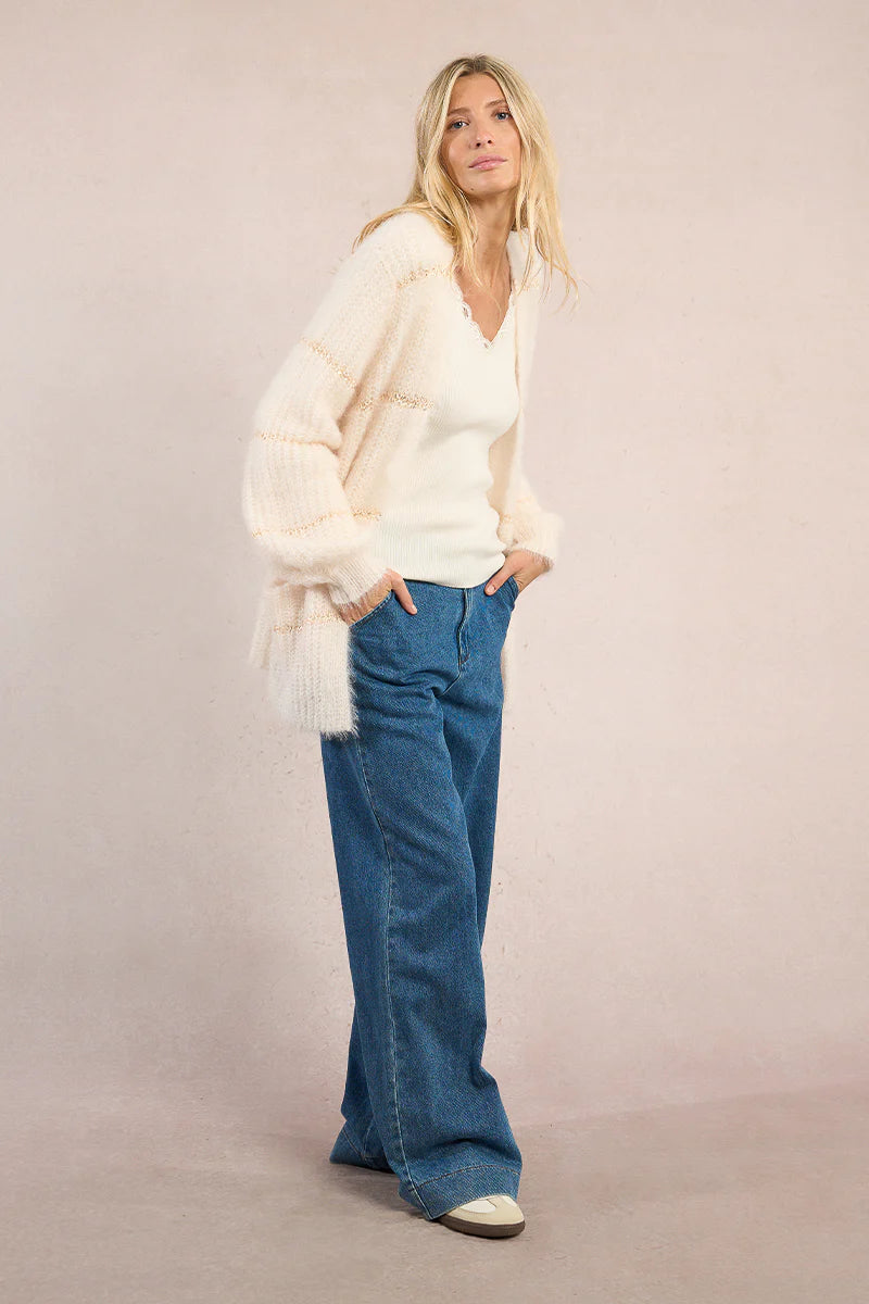 Flared Sleeve Knitted Cardigan - Off White by Molly Bracken — view 4