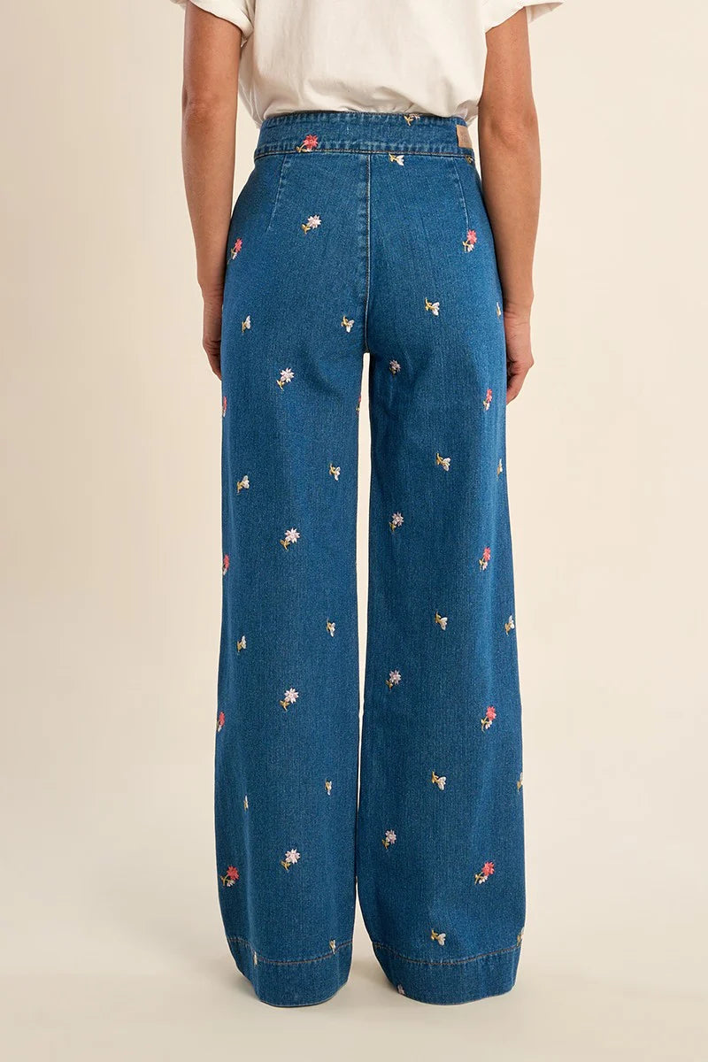 Patch Woven Pants - Denim by Molly Bracken — view 3