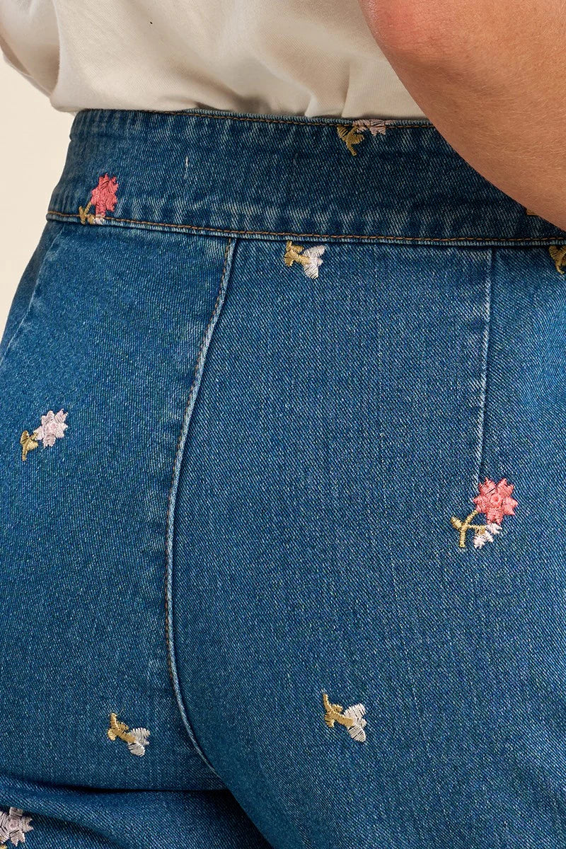 Patch Woven Pants - Denim by Molly Bracken — view 4