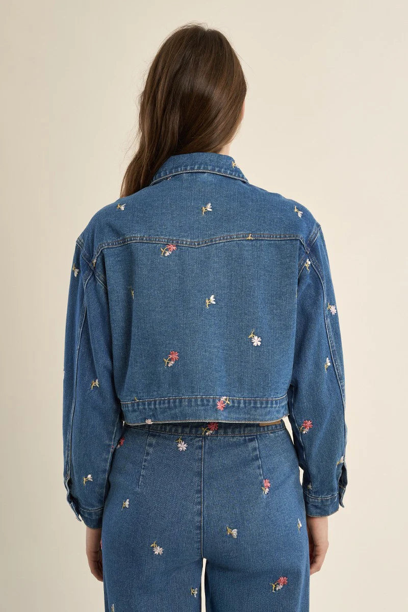 Embroidered Woven Jacket - Blue by Molly Bracken — view 3