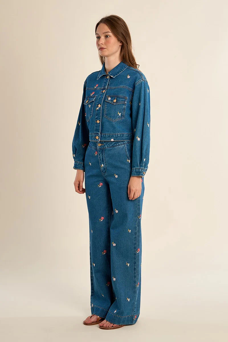 Embroidered Woven Jacket - Blue by Molly Bracken — view 4