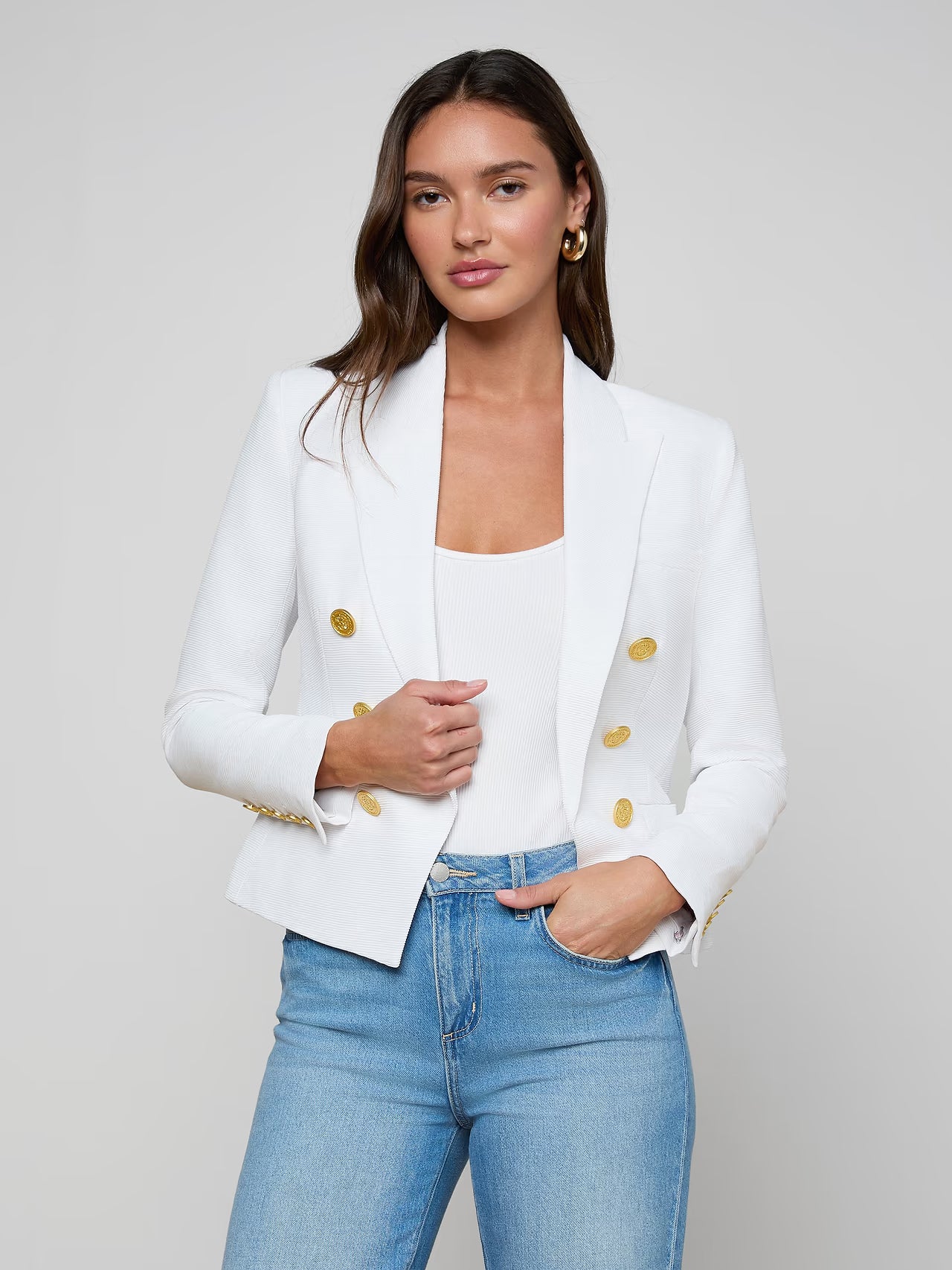 Brooke Blazer - White Multi Small Butterfly Jungle by L'agence — alternate view
