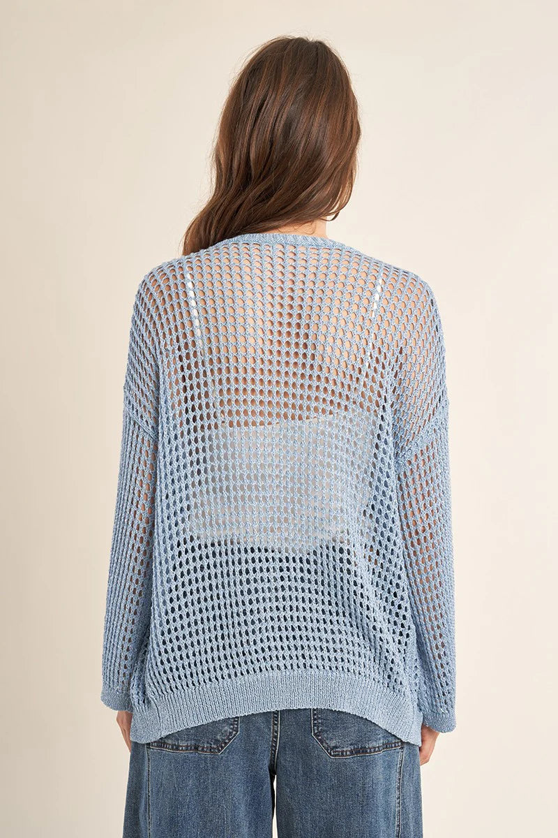 Open Knitted Cardigan - Blue by Molly Bracken — view 4