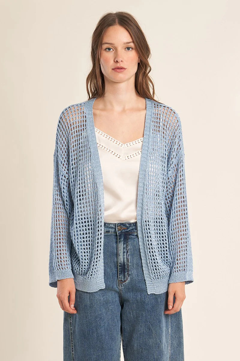 Open Knitted Cardigan - Blue by Molly Bracken — view 3