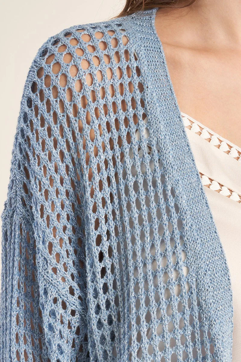 Open Knitted Cardigan - Blue by Molly Bracken — alternate view