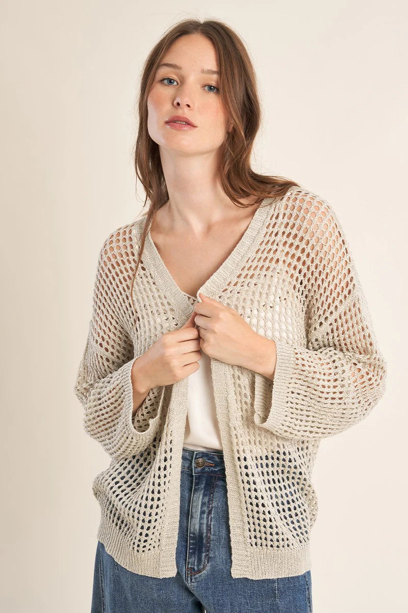 Open Knitted Cardigan - Silver by Molly Bracken | 25 South Boutiques