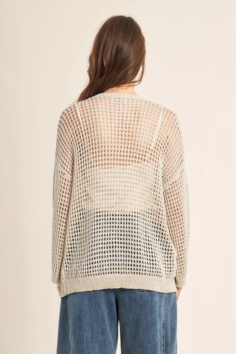 Open Knitted Cardigan - Silver by Molly Bracken — alternate view