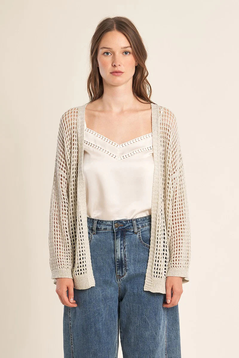 Open Knitted Cardigan - Silver by Molly Bracken — view 3