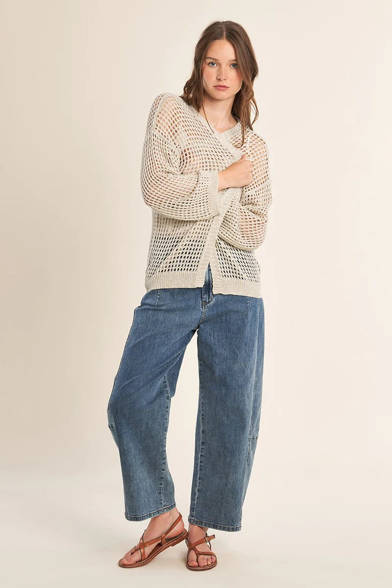 Open Knitted Cardigan - Silver by Molly Bracken — view 4
