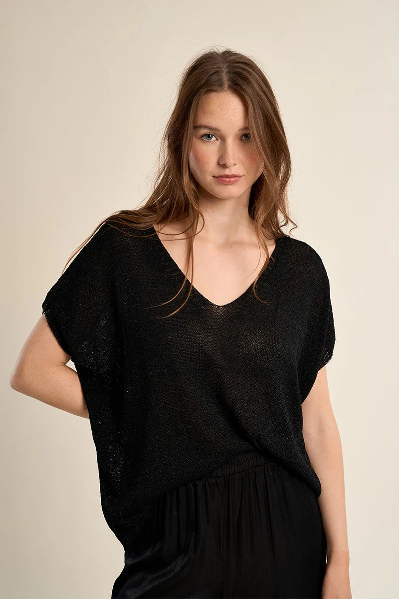 V Neck Knitted Sweater - Black by Molly Bracken | 25 South Boutiques