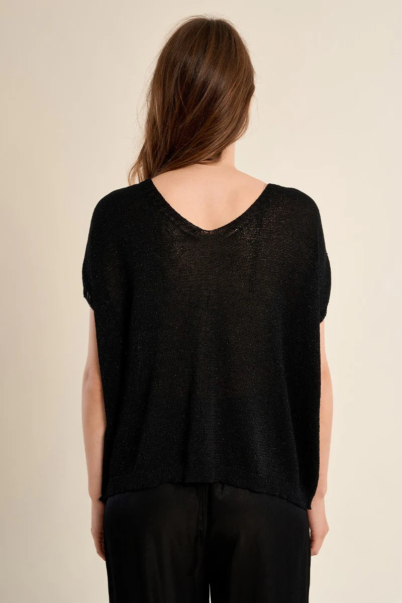 V Neck Knitted Sweater - Black by Molly Bracken — view 3