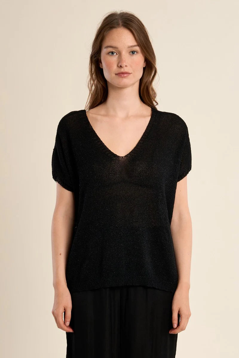 V Neck Knitted Sweater - Black by Molly Bracken — alternate view