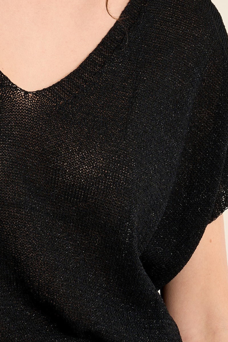 V Neck Knitted Sweater - Black by Molly Bracken — view 4