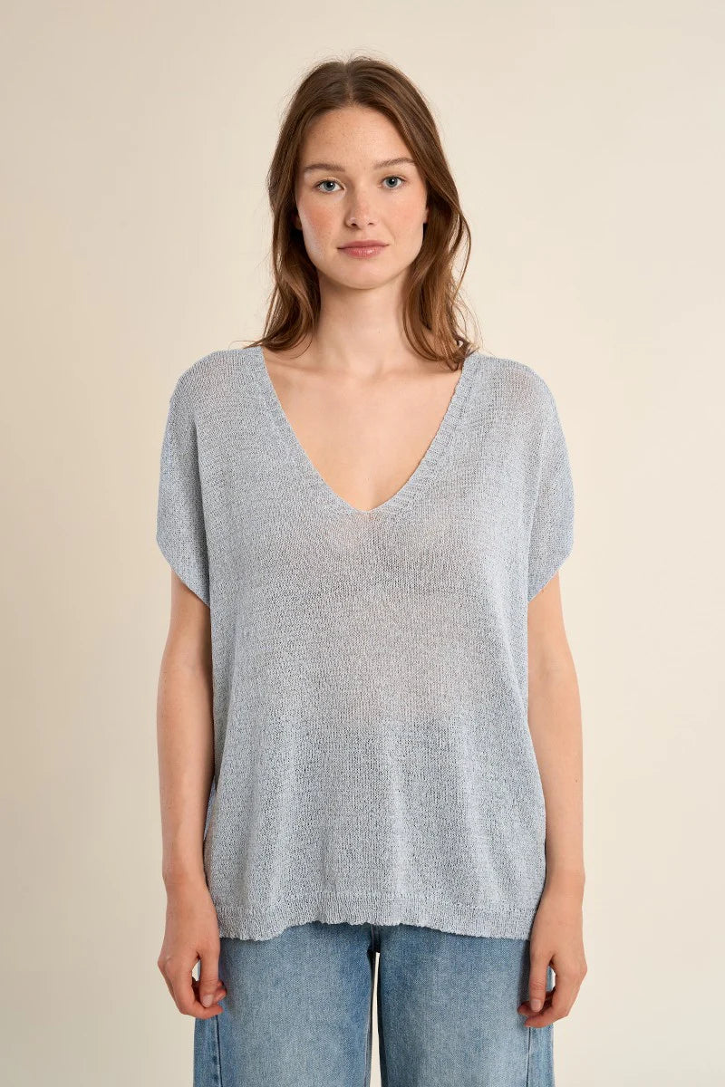 V Neck Knitted Sweater - Blue by Molly Bracken — alternate view