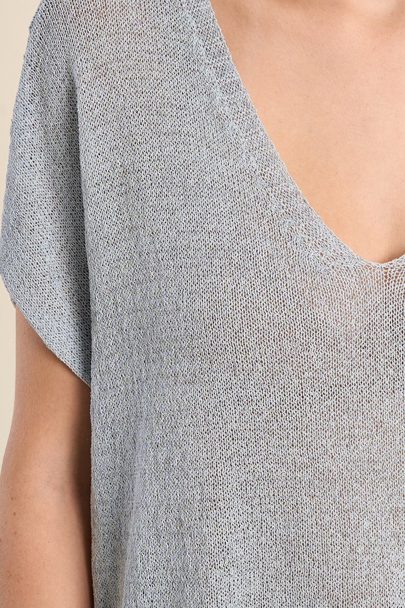 V Neck Knitted Sweater - Blue by Molly Bracken — view 5
