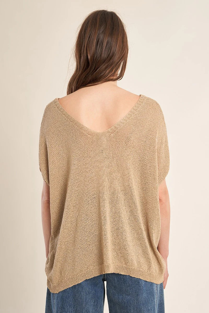 V Neck Knitted Sweater - Beige by Molly Bracken — view 3