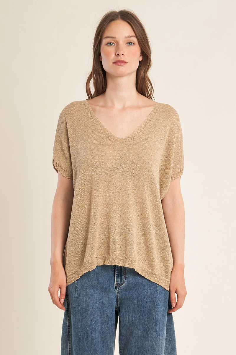 V Neck Knitted Sweater - Beige by Molly Bracken — alternate view