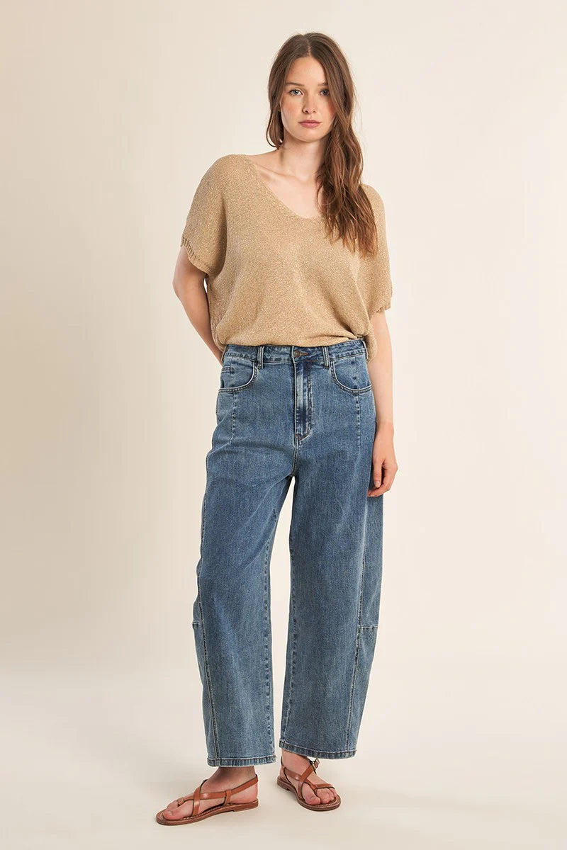 V Neck Knitted Sweater - Beige by Molly Bracken — view 4
