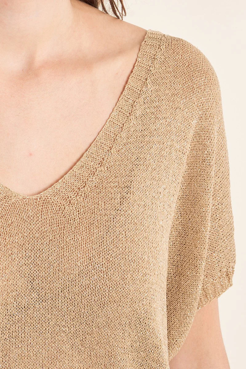 V Neck Knitted Sweater - Beige by Molly Bracken — view 5