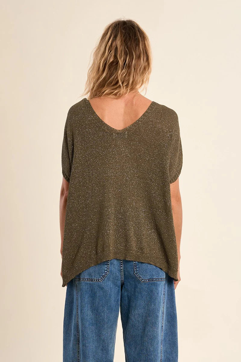 V Neck Knitted Sweater - Khaki by Molly Bracken — view 3