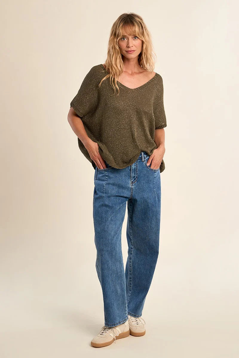V Neck Knitted Sweater - Khaki by Molly Bracken — view 4