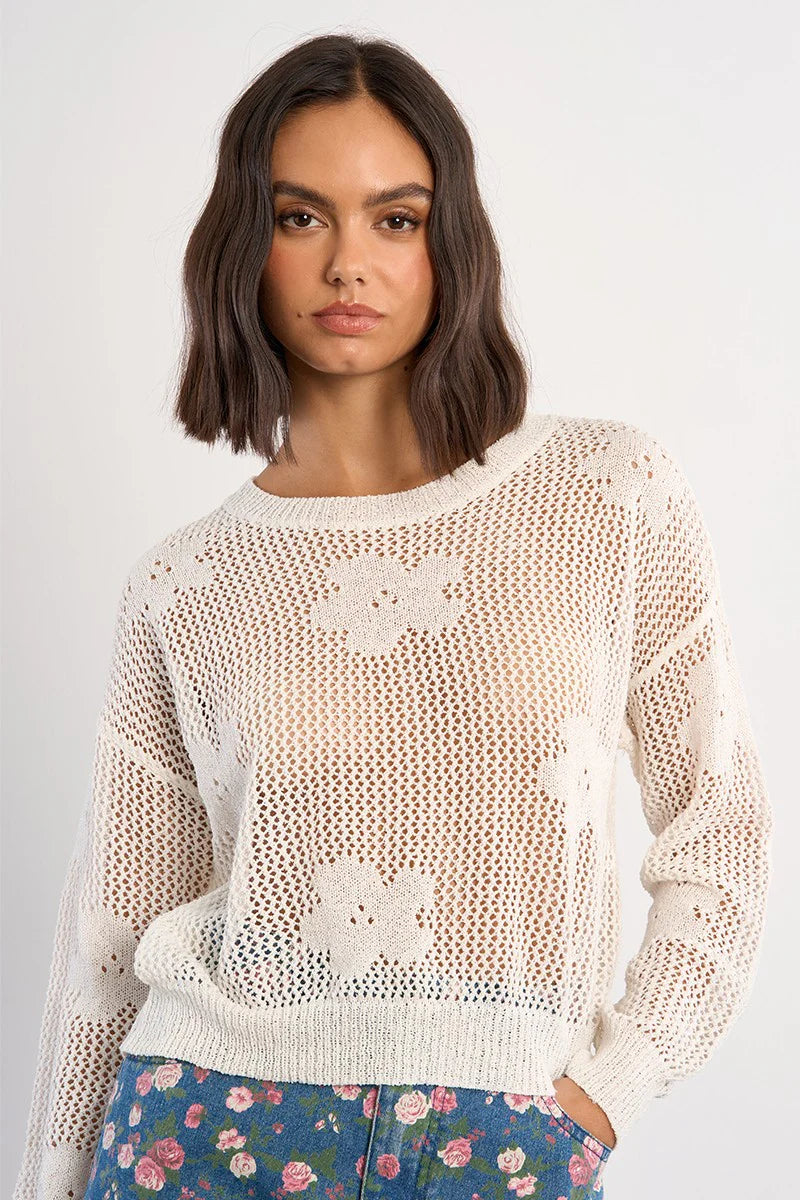 Floral Knitted Sweater - White by Molly Bracken | 25 South Boutiques
