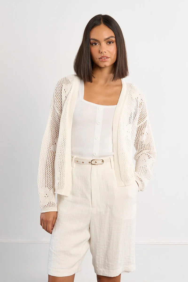 Floral Knitted Cardigan - White by Molly Bracken — view 3
