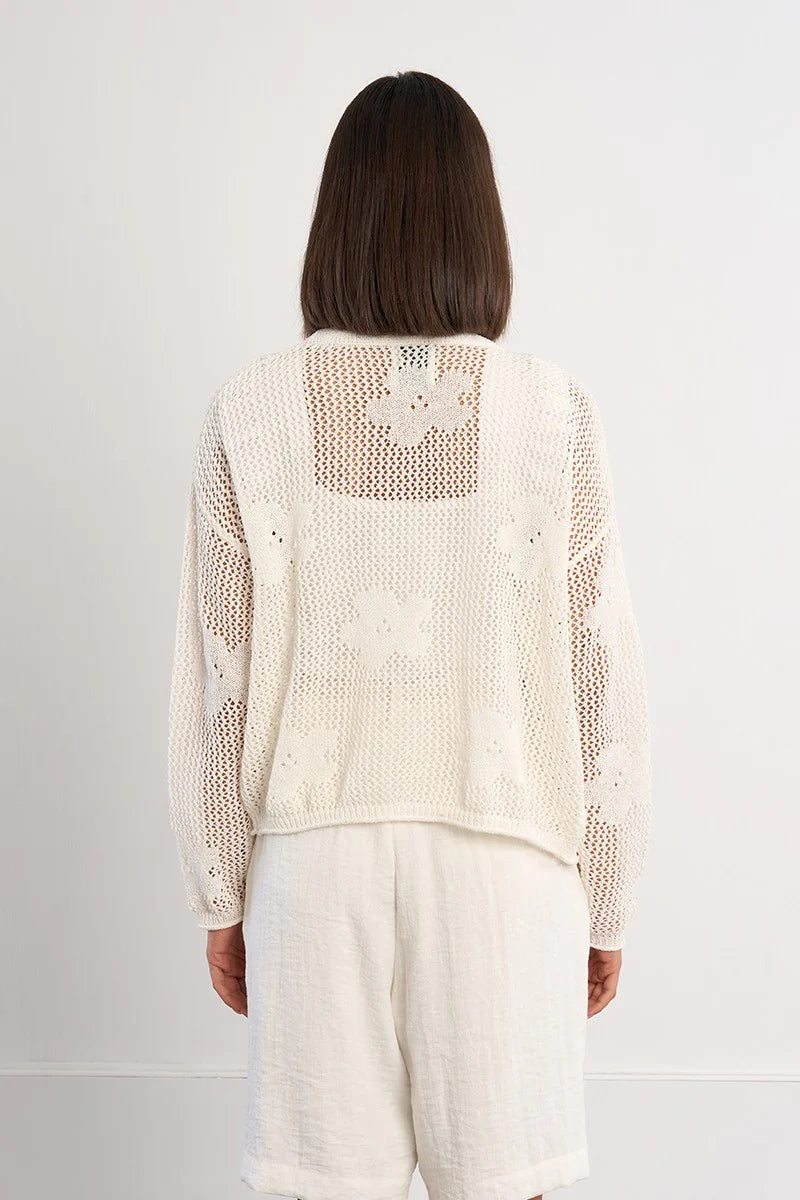 Floral Knitted Cardigan - White by Molly Bracken — view 4
