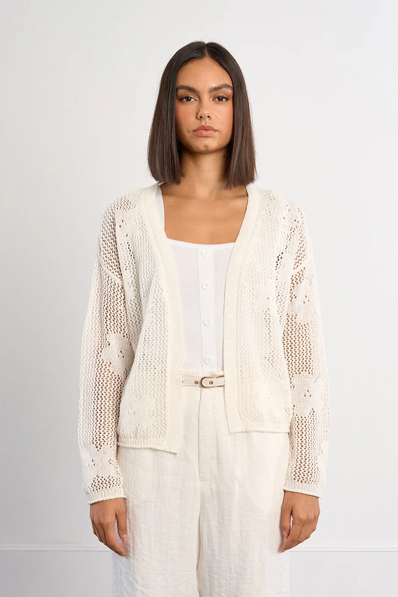 Floral Knitted Cardigan - White by Molly Bracken | 25 South Boutiques