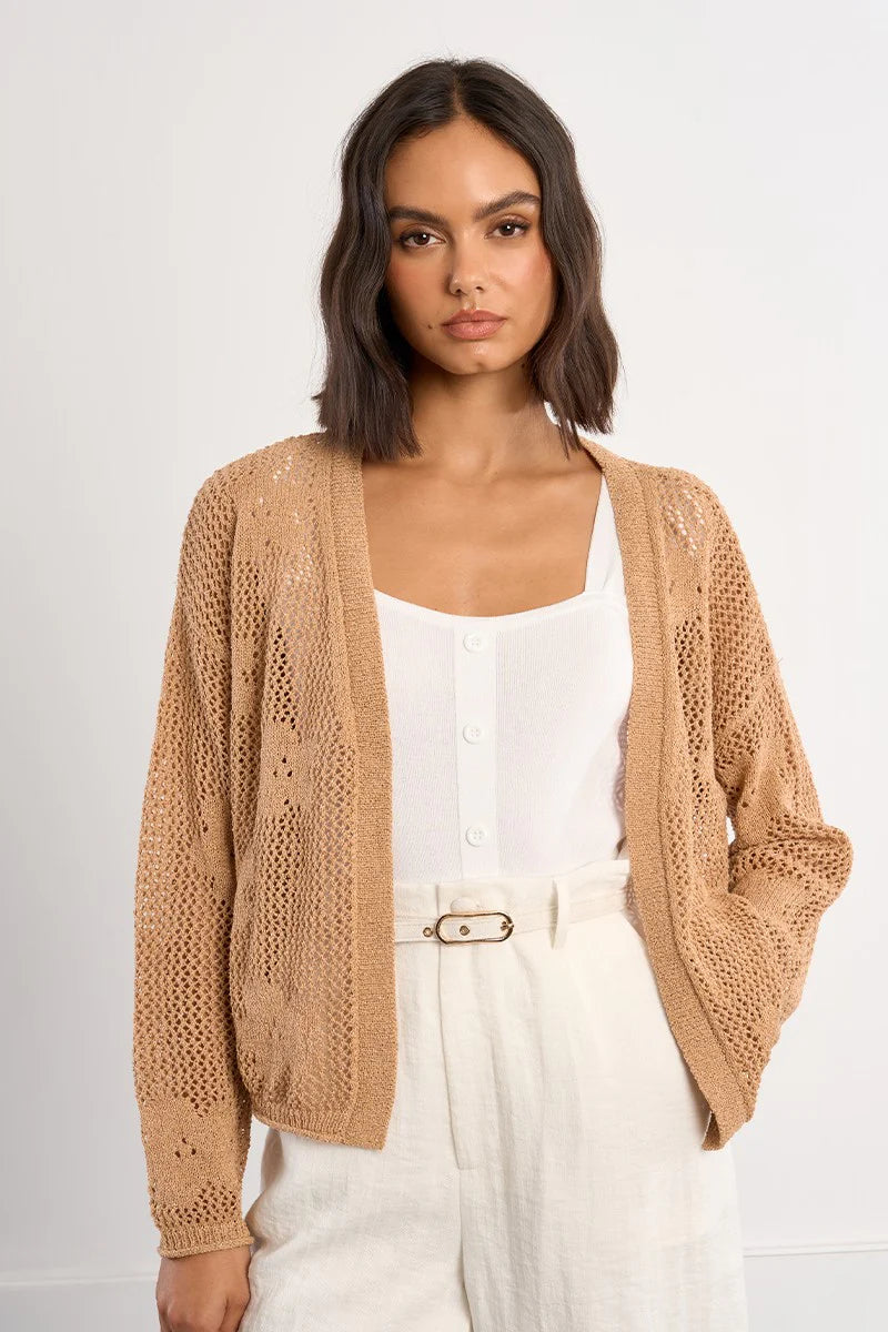 Floral Knitted Cardigan - Camel by Molly Bracken | 25 South Boutiques