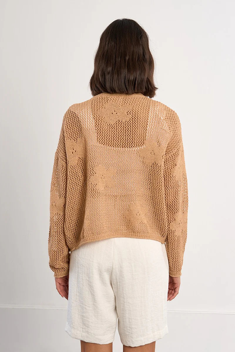 Floral Knitted Cardigan - Camel by Molly Bracken — alternate view