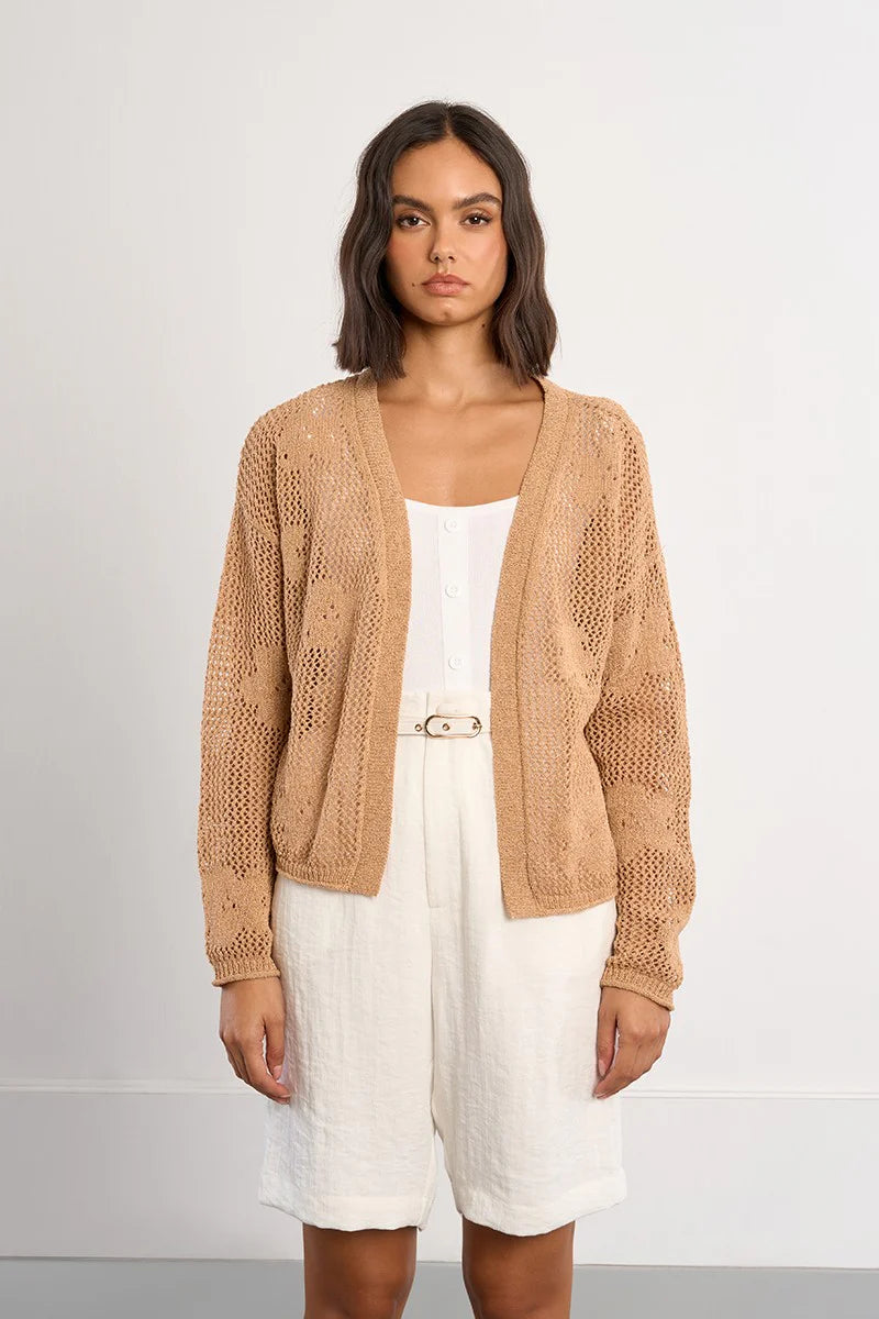 Floral Knitted Cardigan - Camel by Molly Bracken — view 3