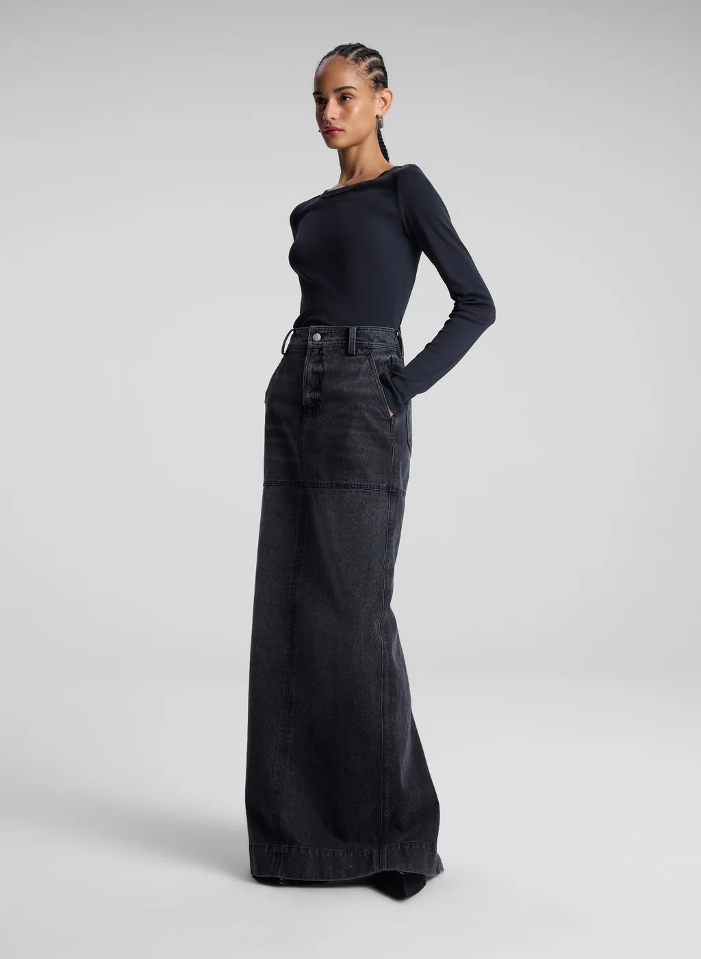 Ari Cotton Rib Long Sleeve Tee - Black by A.L.C — view 3