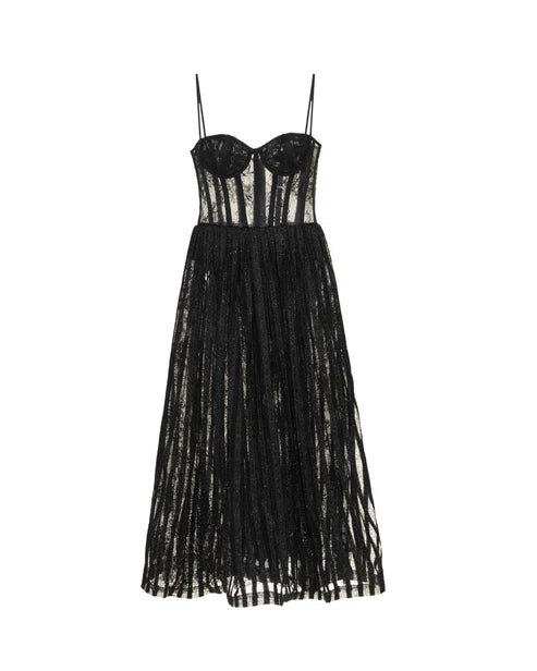 Lurex Tulle Bustier Midi Dress - Black by PatBo — view 6