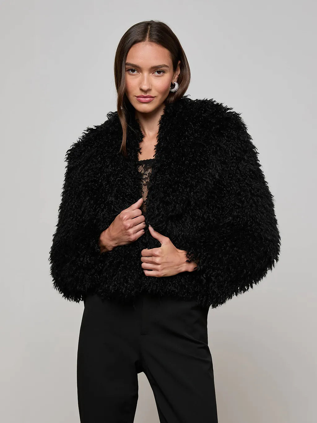 Aura Cropped Faux Fur Jacket - Black by L'agence | 25 South Boutiques