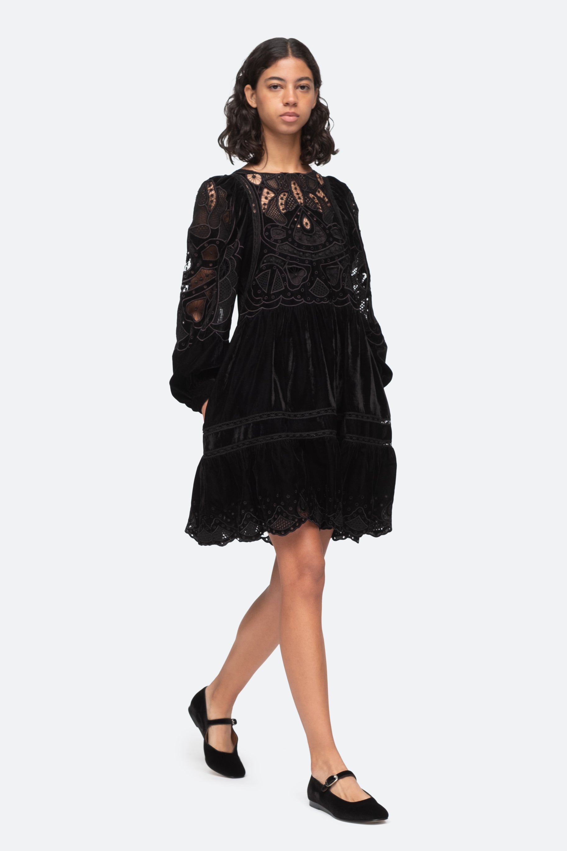 Eliana Embroidery Long Sleeve Dress - Black by Sea NY | 25 South Boutiques